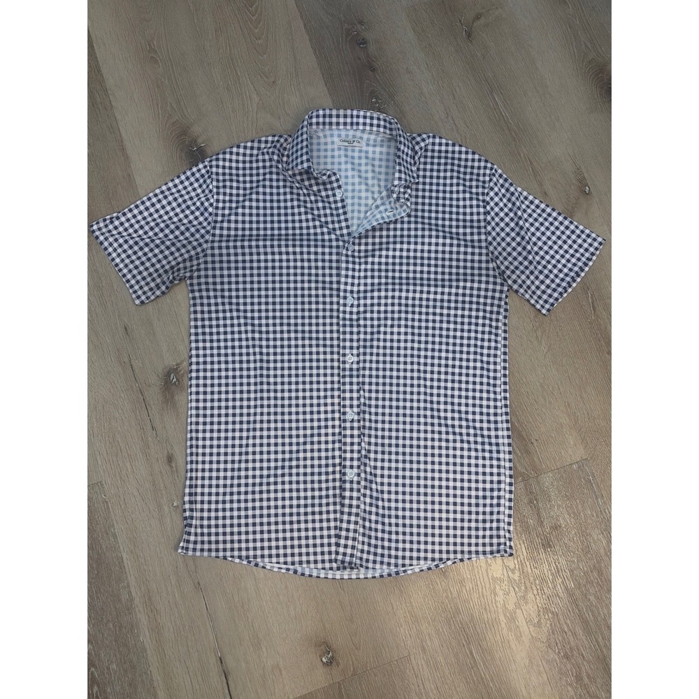 Collars & Co Mens Gingham Short Sleeve Button Down Shirt Navy White Medium